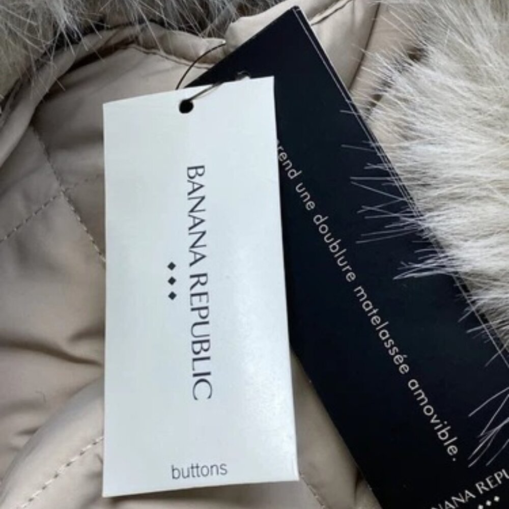 NEW BANANA REPUBLIC Womens Coat Pewter Grey Size M Fur Lapel Collar Tie Waist - Picture 5 of 11